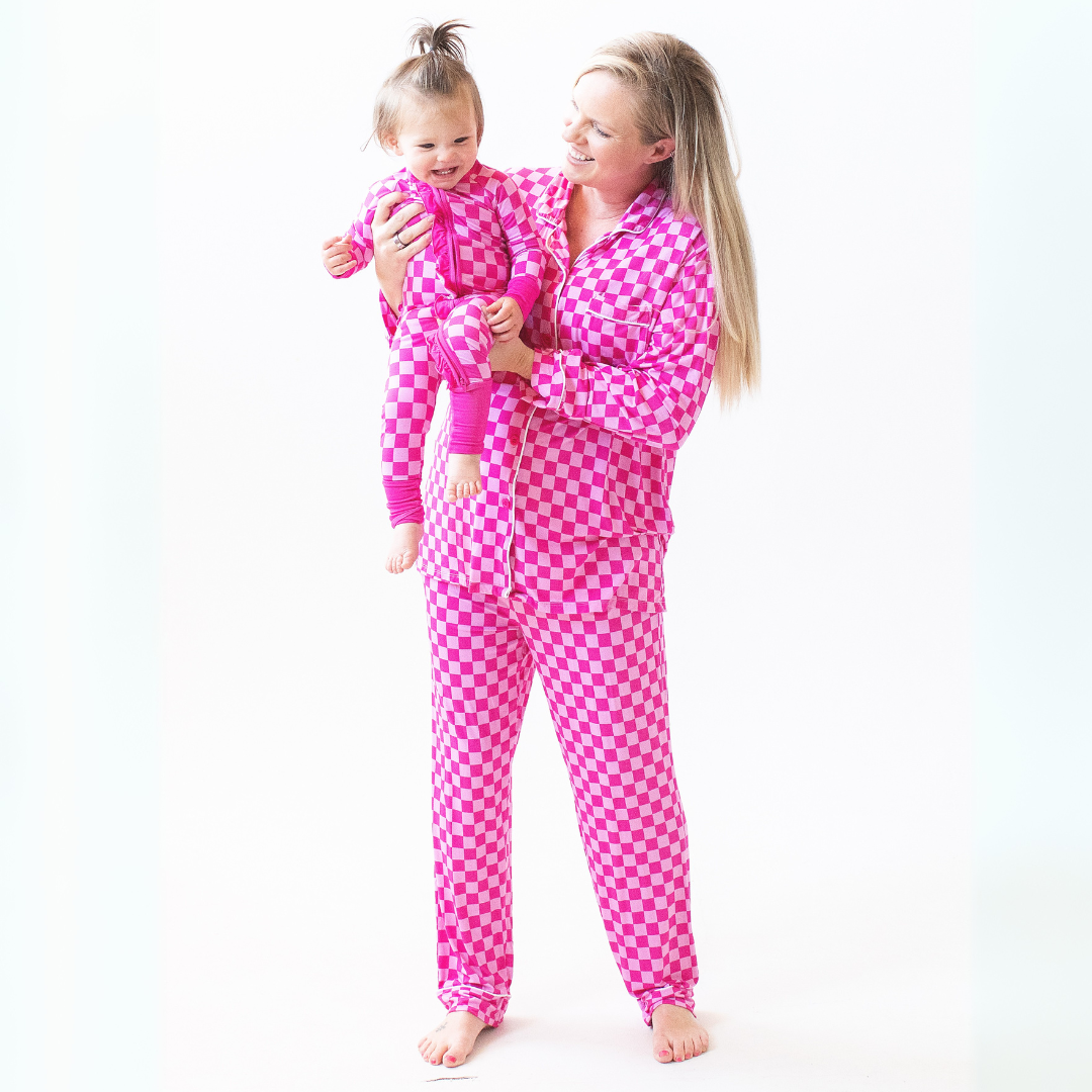 matching pink checker bamboo family pajamas khlobe