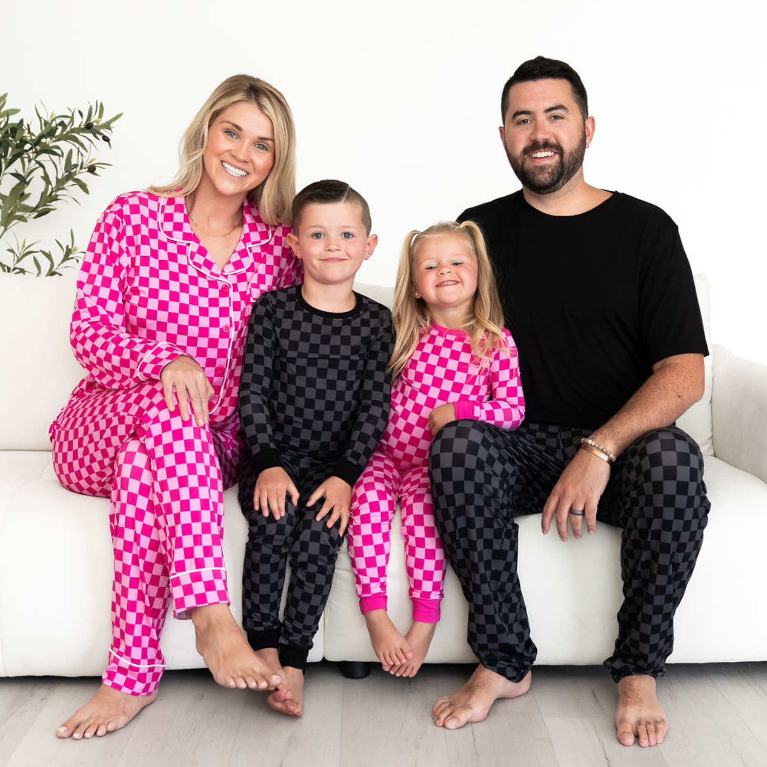matching pink checker bamboo family pajamas khlobe