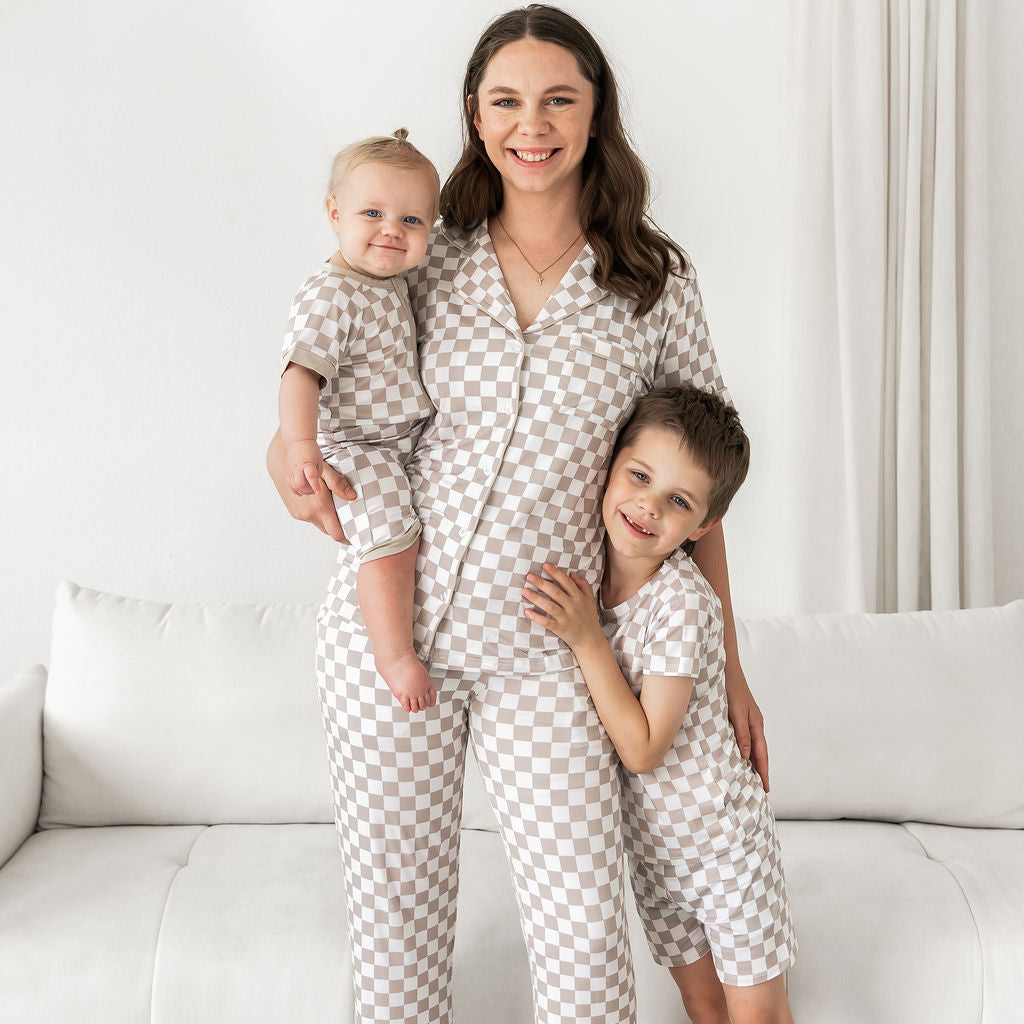 Sand Checker Bamboo Shortie Pajamas for Kids | Two Piece Short Set