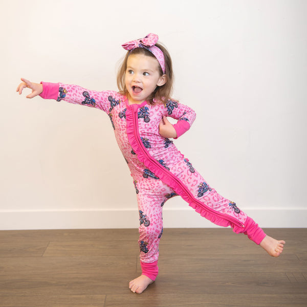 Lil Miss Moto Bamboo Ruffle Zippy Pajamas for Baby and Toddler