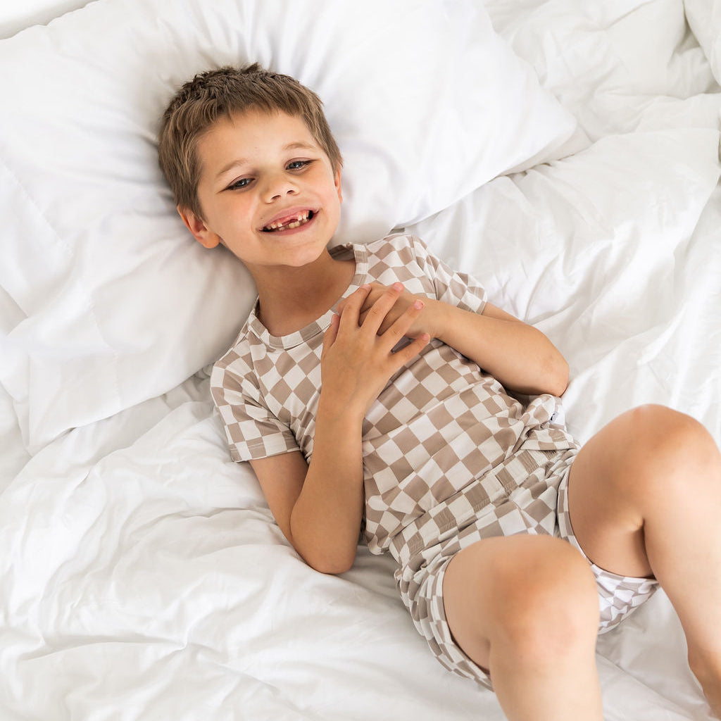 Sand Checker Bamboo Shortie Pajamas for Kids | Two Piece Short Set