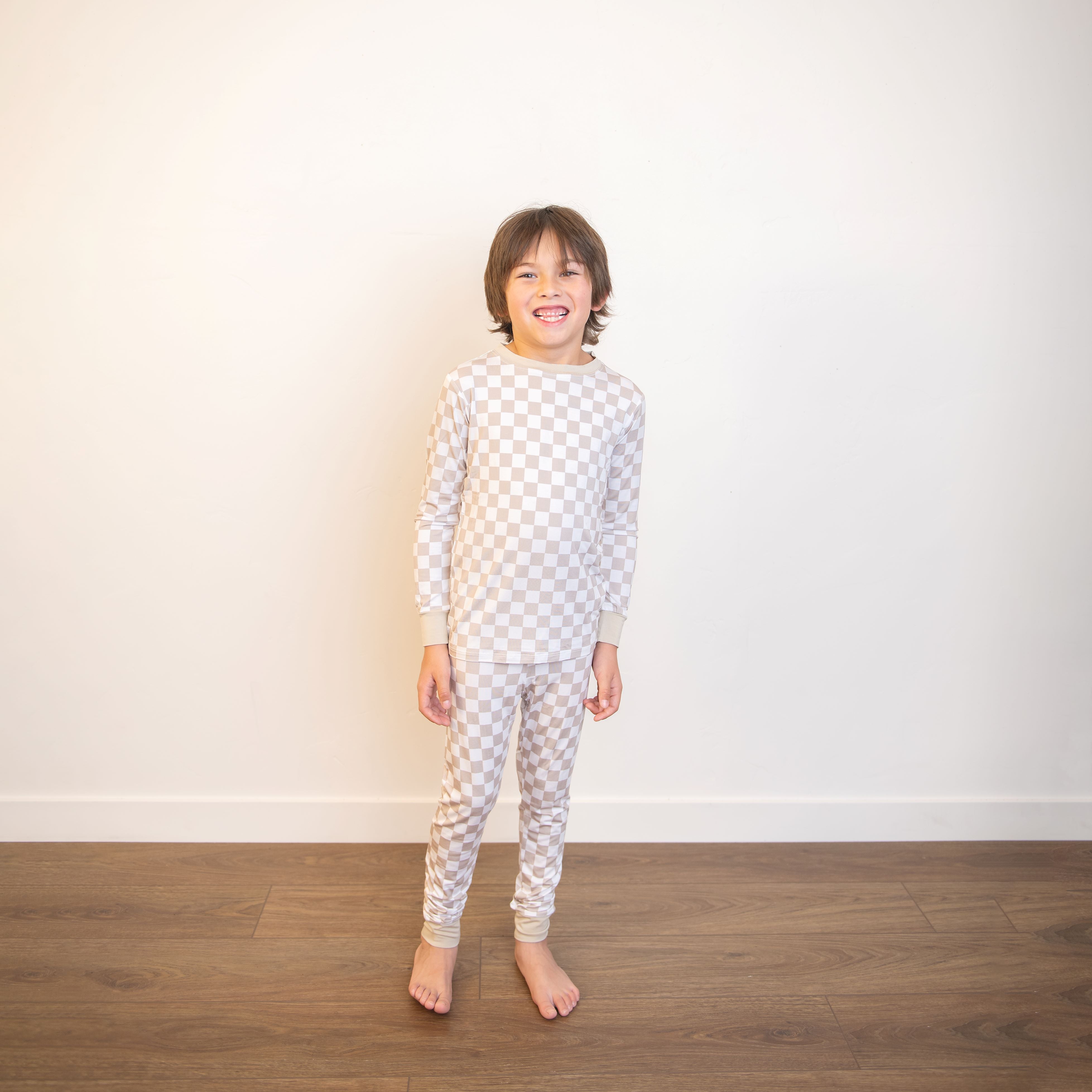 Sand Checker Bamboo Pajamas for Kids | Two Piece Set | Khlobe